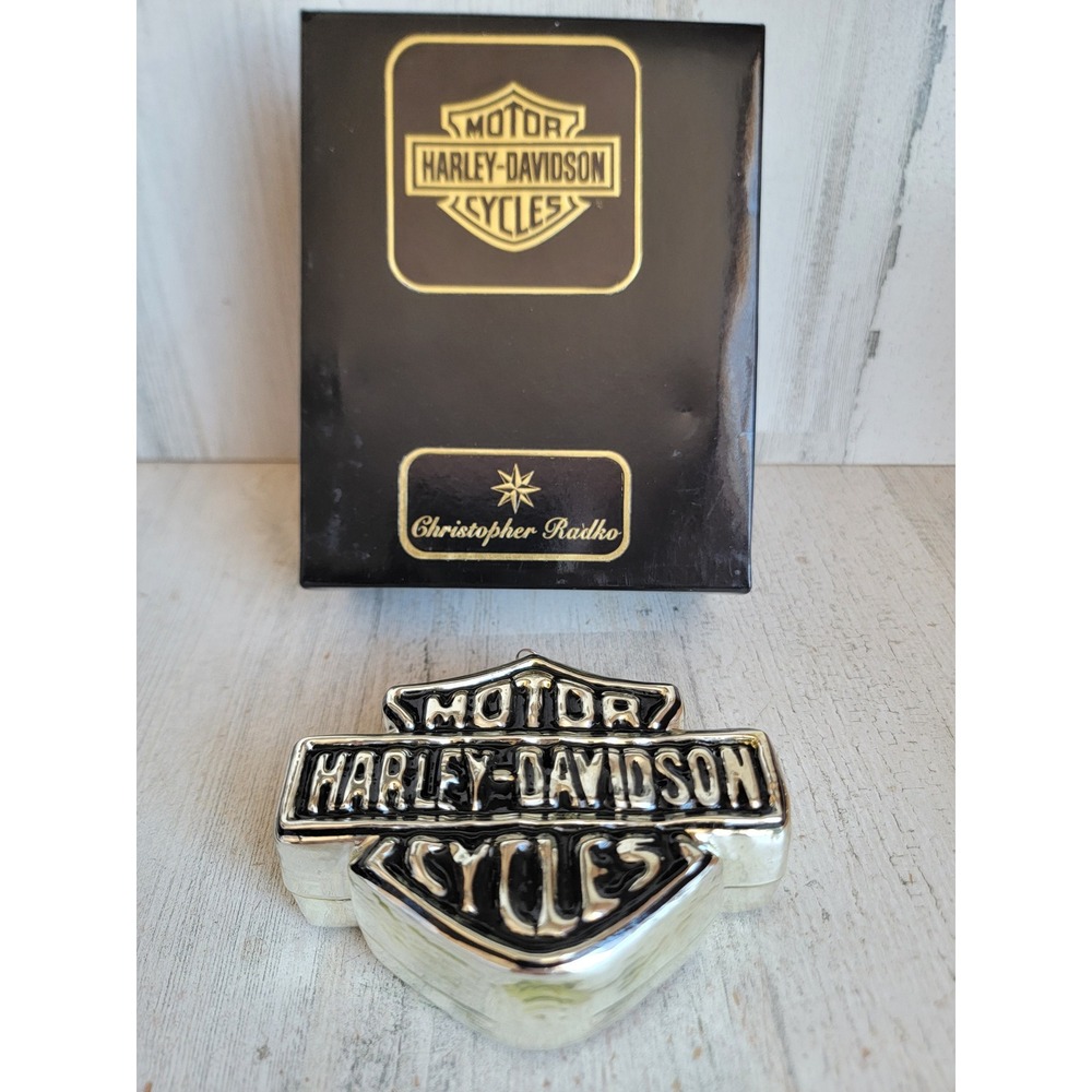 Radko motor Harley-Davidson cycles sign‎ glass ornament Xmas biker